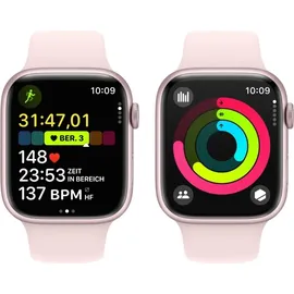 Apple Watch Series 9 GPS 45 mm Aluminiumgehäuse rosé, Sportarmband hellrosa S/M