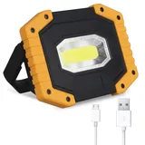 LED Arbeitsstrahler, T-SUN Baustrahler Akku tragbares wasserdichter Arbeitslicht mit 2*Wiederaufladbare Batterien, USB, 3 Lichtmodi für Baustelle Garage Werkstatt(1 pack)