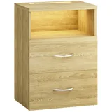 CASARIA Nachttisch mit Schubladen - Beleuchtung Eiche