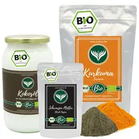 Azafran BIO Kurkuma (Turmeric) Paste Set mit Kokosöl (1L), Kurkuma (1kg) u. Pfeffer (50g)