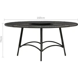 vidaXL Garten-Essgruppe 7-tlg. Tisch Ø 160 x 74 cm grau