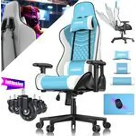 Kesser KESSER® Gaming Stuhl Ergonomisch Bürostuhl mit Kopfstütze & Lendenkissen Racing Gamer Stuhl 150kg belastbar Armlehne 360° Drehbarer Schreibtischstuhl Gaming Chair + Gummi-Rollen