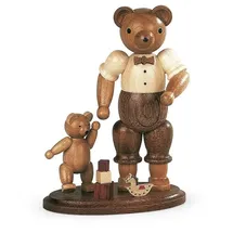 Müller Kleinkunst GmbH Seiffen Bärensammelfigur Bärenvater mit spielendem Kind natur klein Höhe 10 cm NEU Bär