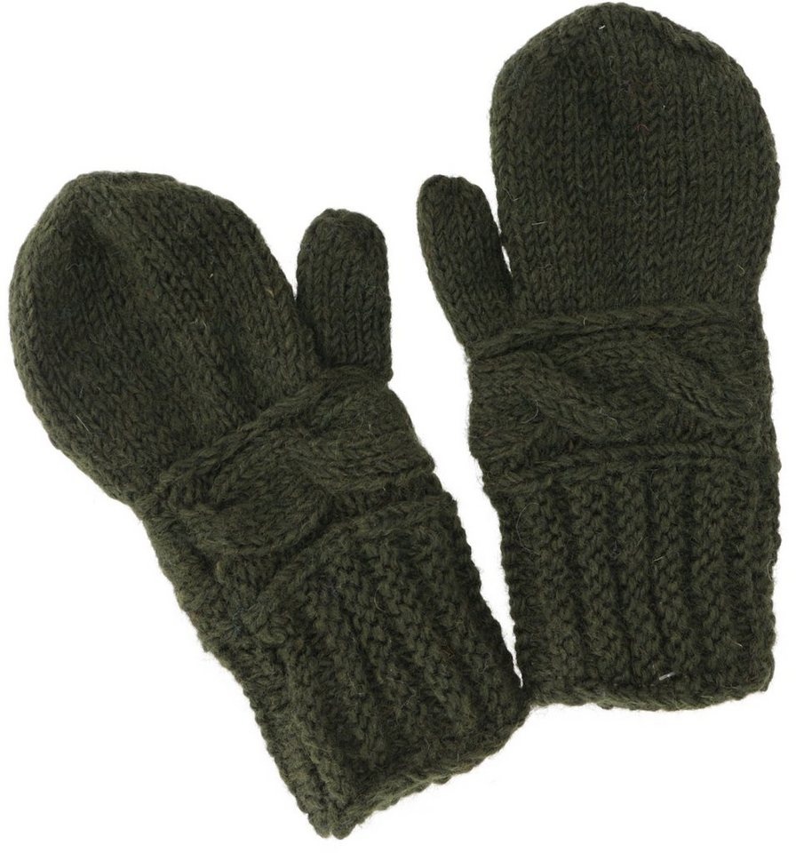 Guru-Shop Strickhandschuhe Handschuhe aus Wolle, Fauster, handgestrickte.. grün