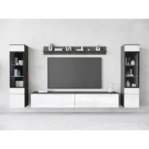 INOSIGN Wohnwand INOSIGN "VERA II", grau (mathera antrazit, weiß hochglanz), B:260cm H:130cm T:33cm, Kastenmöbel-Sets, Wohnwand, Mediawand 260 cm, Vitrine mit Verglasung, stehend und hängend, Topseller