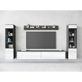 INOSIGN Wohnwand INOSIGN "VERA II", grau (mathera antrazit, weiß hochglanz), B:260cm H:130cm T:33cm, Kastenmöbel-Sets, Wohnwand, Mediawand 260 cm, Vitrine mit Verglasung, stehend und hängend, Topseller