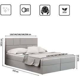 Kaiser Boxspringbett mit bettkasten matratze BALI stoff Mat Velvet Hellgrau 160x200 cm