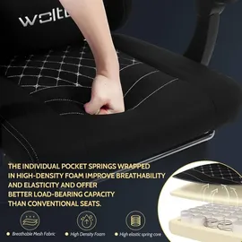 Woltu Gaming Stuhl mit Massagefunktion, Taschenfederkissen, ergonomisch, Netzstoff, Schwarz - Schwarz