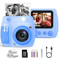 Sofortkamera für Kinder, Digitalkamera für Kinder, 1080p, 6,1 cm (2,4 Zoll), mit 32 GB Karte und 3 Rollen Thermopapier, Spielzeug zum Geburtstag für Jungen und Mädchen von 3 bis 12 Jahren, Blau