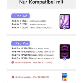 Inateck Tastatur Hülle für iPad Air 6 11 Zoll 2024,iPad Air 5/4 10.9 Zoll,iPad Pro 11 Zoll 4/3/2/1,Hoch-/Querformat Ständer,Abnehmbare Touchpad mit 7-Farbiger Hintergrund Beleuchtung,QWERTZ, KB04111