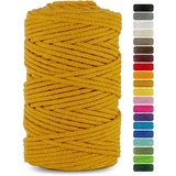 Netuno 1x Makramee-Garn Senf 3 mm 100 m Baumwollkordel mit Baumwollkern Bastel-Garn Makramee Naturbaumwolle Baumwollgarn Bastelschnur Baumwollschnur Kordel Makramee farbig Macrame Cotton Cord