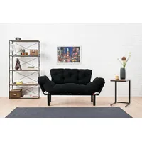 Dmora - 2-Sitzer SchlafsofaZeeusis, Verwandelbares Sofa, Lineare Stoffstruktur, Schlafsessel mit Stauraum, 155x70 h85 cm, Schwarz