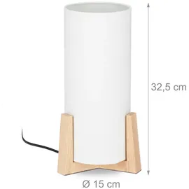 Relaxdays Tischlampe Holzfuß Weiß