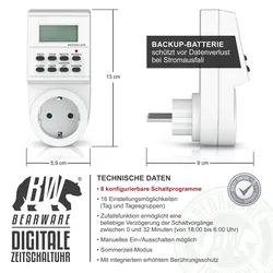 BEARWARE 2x Zeitschaltuhr mit 1,5 LCD-Display 8 konfigurierbare Schaltprogramme