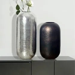 Vase 2er Set FineBuy Blumenvase Aluminium Hammerschlag Tischvase Modern Rund