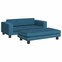 VidaXL Kindersofa mit Hocker Blau 100x50x30 cm Samt