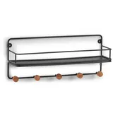 Zeller Wandregal mit Haken Metall/Holz schwarz Metall, 11.8x19.3x45 cm