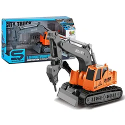 LEAN Toys Spielzeug-Auto Bagger Bohrmaschine Baumaschine Spielzeug Baufahrzeug Soundeffekte orange