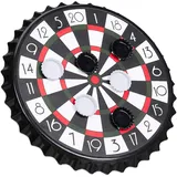 Relaxdays Kronkorken Dartscheibe, magnetische Zielscheibe, Dart Trinkspiel mit 6 Kronkorken, Partyspiel Ø 25 cm, schwarz