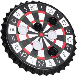 Relaxdays Kronkorken Dartscheibe, magnetische Zielscheibe, Dart Trinkspiel mit 6 Kronkorken, Partyspiel Ø 25 cm, schwarz