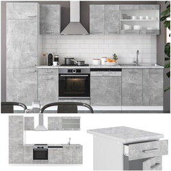 VICCO KÜCHE R-LINE 300 CM KÜCHENZEILE KÜCHENBLOCK EINBAUKÜCHE BETON OHNE ARBEITSPLATTEN