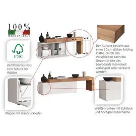 INOSIGN Lowboard INOSIGN "Chronos TV-Board, TV-Schrank", weiß hochglanz, eiche wotan, B:270cm H:51cm T:40cm, Sideboards, Lowboard, Breite 270 cm TV-Board,Lowboard,1 Klappe und ein L-Förmiger Aufsatz