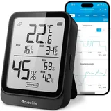 goveelife Digitales Thermometer Hygrometer Innen, Bluetooth LCD luftfeuchtigkeitsmesser mit Benachrichtigungsalarm, Temperaturüberwachung mit App, Datenspeicherung für Zuhause Gewächshaus Weinkeller