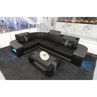 Sofa Dreams Ecksofa Ledercouch Ledersofa Bergamo L Form Leder Sofa, Couch, mit LED, wahlweise mit Bettfunktion als Schlafsofa, Designersofa grau|schwarz