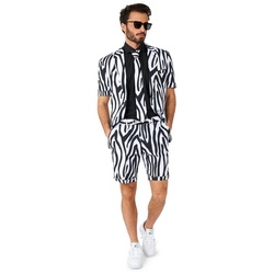Opposuits Kostüm Shorts Suit Zazzy Zebra, Kurzärmeliger Anzug für die Sommersafari weiß 62