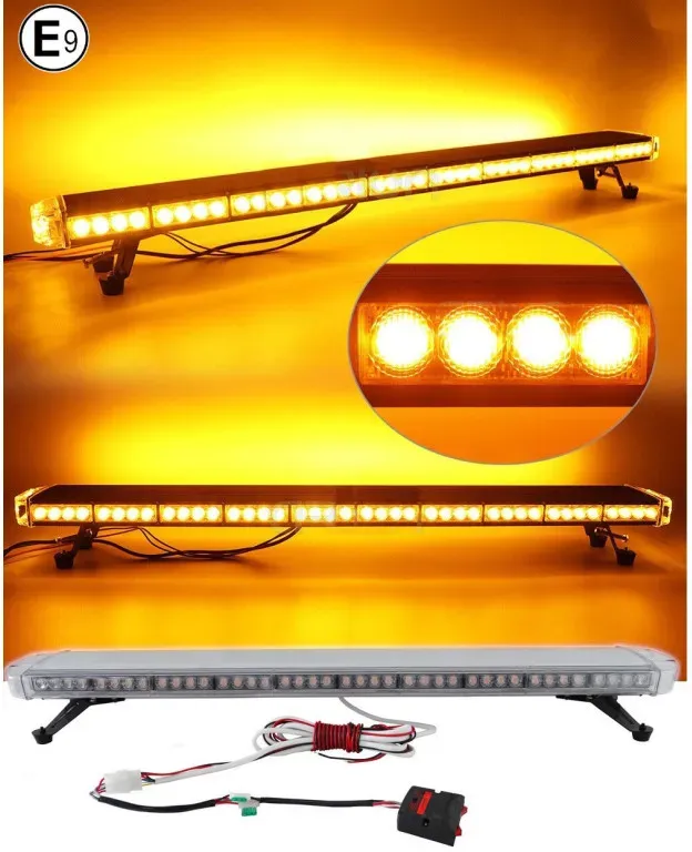 120 cm, 88 LEDs, 88 W leistungsstarke Notfall-LED-Signalleuchte, Blitz, 12–24 V, 15 Betriebsmodi, gelb-oranges Licht, E-Mar