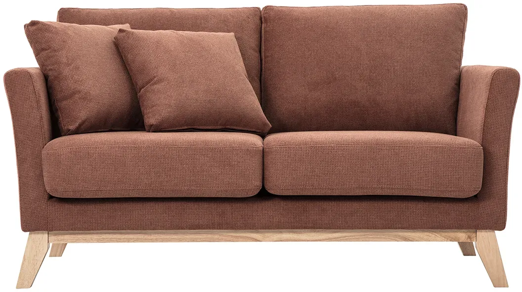Skandinavisches Schlafsofa für 2 Personen mit abnehmbarem Bezug aus Chenille in verbrannter Erde und hellem Holz OSLO