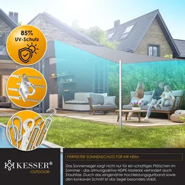 Kesser KESSER® Sonnensegel Sonnenschutz Windschutz HDPE Gewebe wasserabweisend & windabweisend 5-Fach quer vernäht robust | stabil Schattenspender... Garten Balkon Terrasse