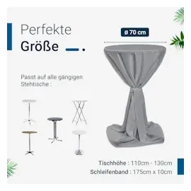 TexDeko Stehtischhusse Premium Grau Ø 70cm mit Schleifenband