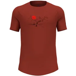 Odlo Wander-/Freizeit Tshirt Crew Neck Ascent Performance Wool 130 mit Landschaftsprint rot Herren