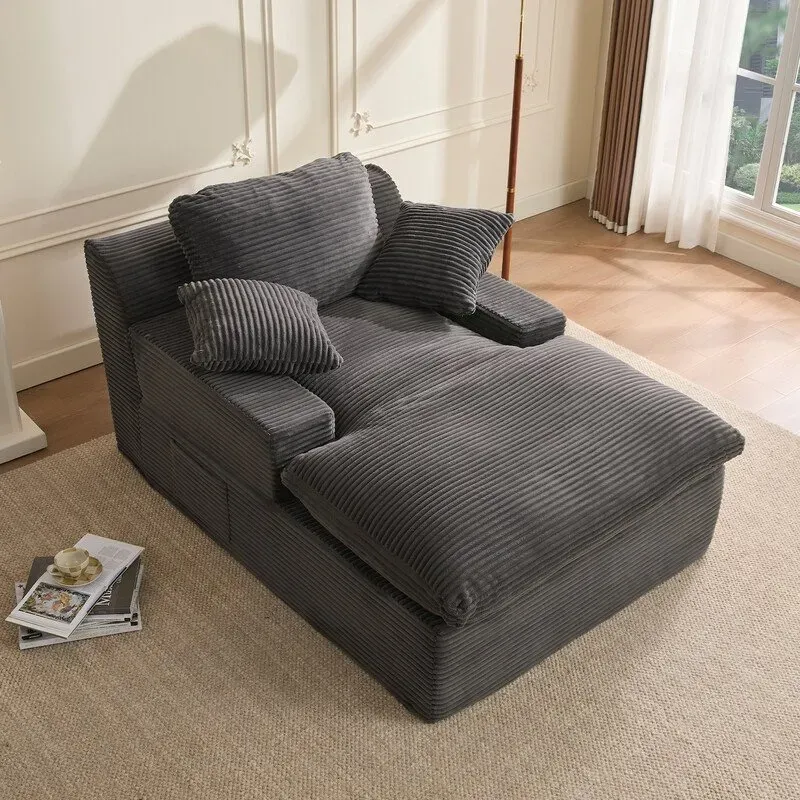 160 cm Chaiselongue Loungesofa, Boneless Bodensofa & Schlafsofa mit Schlaffunktion, Platzsparendes Cloud Sofa mit Armlehnen für Wohnzimmer, Kein Aufbau Erforderlich, Grau