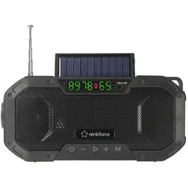 Renkforce RF-CR-300 Outdoorradio UKW, MW Notfallradio, Bluetooth®, SD wiederaufladbar, Solarpanel, Handkurbel, Schwarz