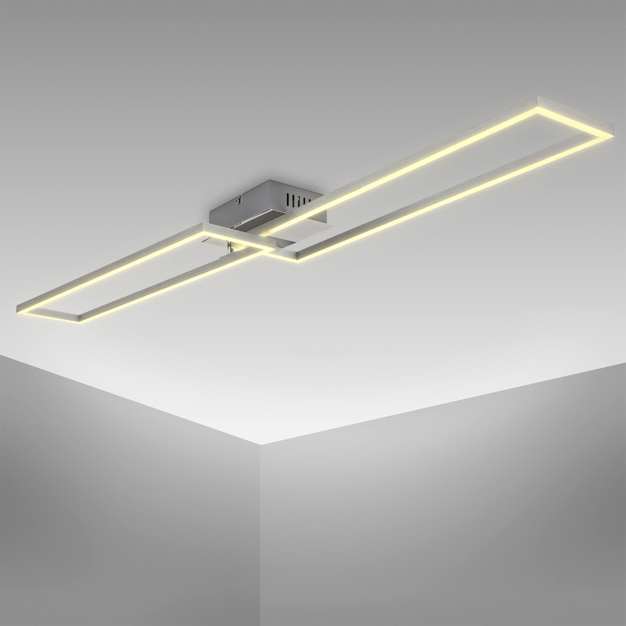 B.K.Licht - LED Deckenlampe schwenkbar, warmweiße Lichtfarbe, 40 Watt, 4000 Lumen, LED Deckenleuchte, LED Lampe, Wohnzimmerlampe, Schlafzimmerlampe, Küchenlampe, 110x24,8x8 cm, Chrom-Alu