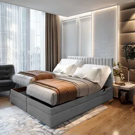 Trada Boxspringbett 180x200 Elektrisch verstellbar Taschenfederkern Doppelmatratze 9 Zonen Topper aus Velours-Stoff (Hellgrau, 180 x 200)