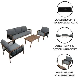 Jardi 4-teilige Aluminium-Sofagarnitur Holz braun