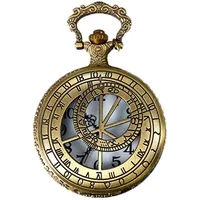 JewelryWe Taschenuhr Herren Kompass 12 Konstellationen Sternbilder Hohe Openwork Analog Quarz Uhr mit Halskette Kette Uhren Geschenk Bronze