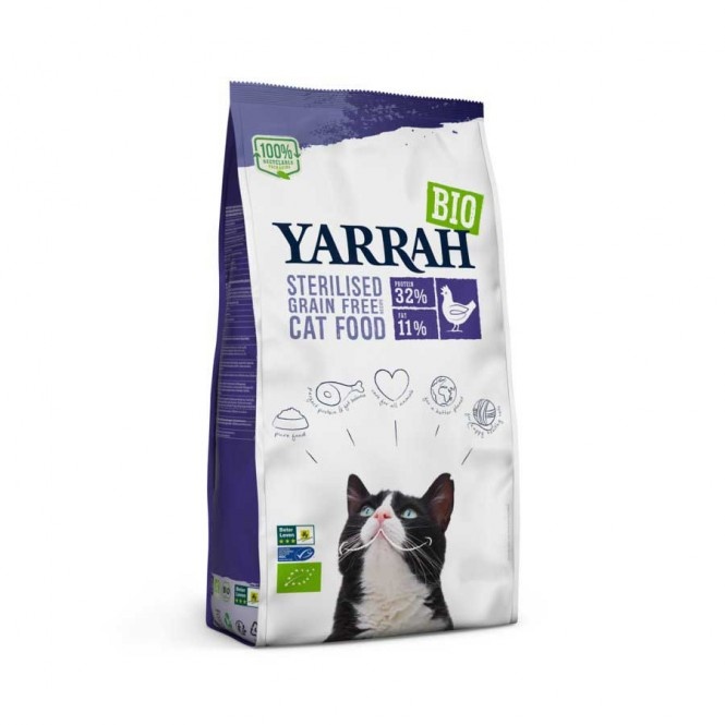 Yarrah Katze Trockenfutter weizenfrei für sterilisierte Katze - Huhn & Fisch bio 700g