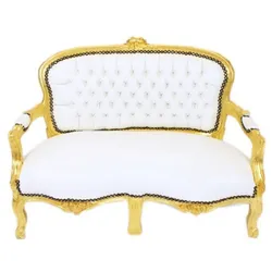 Casa Padrino Barock Kinder Sitzbank Weiß Lederoptik / Gold Antik Stil Kinder Sofa