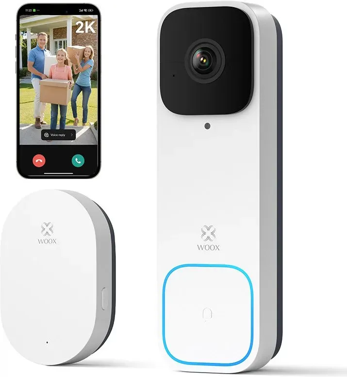 Woox Kabellose Türklingel mit Kamera, 2K UHD Video-Türklingel betrieben durch 5200mAh Akku, 170° Sichtfeld, Personenerkennung/Paketerkennung, Nachtsicht, Zwei-Wege-Audio, WiFi 2,4GHz, Alexa-kompatibel