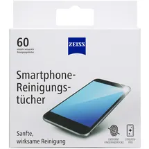 Zeiss Smartphone-Reinigungstücher alkoholfrei 60 Stück zur sicheren & effektiven Reinigung optischer Flächen - jedes Tuch einzeln verpackt - ideal für unterwegs oder auf Reisen