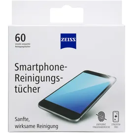 Zeiss Smartphone-Reinigungstücher alkoholfrei 60 Stück zur sicheren & effektiven Reinigung optischer Flächen - jedes Tuch einzeln verpackt - ideal für unterwegs oder auf Reisen