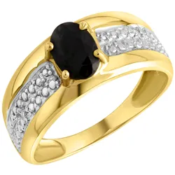 Goldring FIRETTI "Schmuck Geschenk Gold 333 Damenring Goldring Edelstein Farbstein" Gr. 18, schwarz (gelbgoldfarben, weißgoldfarben, schwarz, schwarz), Fingerringe, Damen, 18, 0,01 ct P2 = erkennbare Einschlüsse, Gelbgold 333-Diamanten, 2mm, Gelbgold 333, Diamanten, mit Saphir - mit Diamanten