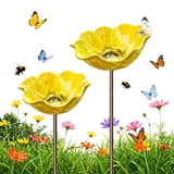 Blumen Gartenstecker VogelträNke, 2026 Neu Metall Blumen Gartenstecker, BienenträNke, Schmetterlinge für Den Garten, VogelträNke Futterschale Rasen & Balkon (Gelb *2)