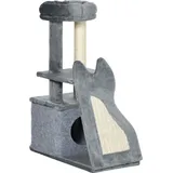 PawHut Kratzbaum 83 cm Katzenbaum mit Kratzbrett und Katzenhöhle Kletterbaum mit Sisal-Kratzbrett Spielball und Rampe Plüsch Grau+Cremeweiß