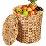 Weduspaty Wicker Mülleimer mit Deckel, Boho -Mülleimer, Korbkorb mit Deckel Rattan Aufbewahrungskorb Desk Organizer Obst Gemüse mit Deckel runden Schalen für Schlafzimmer Wohnzimmer