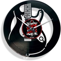 DISCOCLOCK - Elektronische Uhr auf Schallplatte aus 100 % recyceltem Vinyl, Geschenkidee für Gitarristen. Leise Vinyl-Uhr mit Gitarre, einfach aufzuhängen